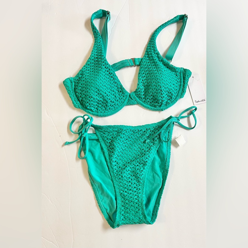 Splendid Teal Crochet String Bikini Set